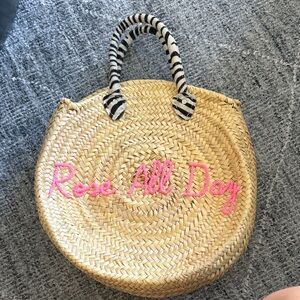 ☀️🌴NEW Natural Straw Tote with Pink 'Rosé All Day' Embroidery